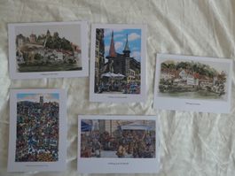 5 cartes postales, vues de Fribourg. (Sacatos.)