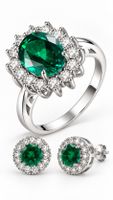 Set Sterling Silver 925 LadyDi ring & earrings Green