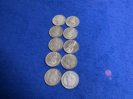 10 x 1.- Fr. alle 835 Silber, je 5 gr, also Total 50 gr.