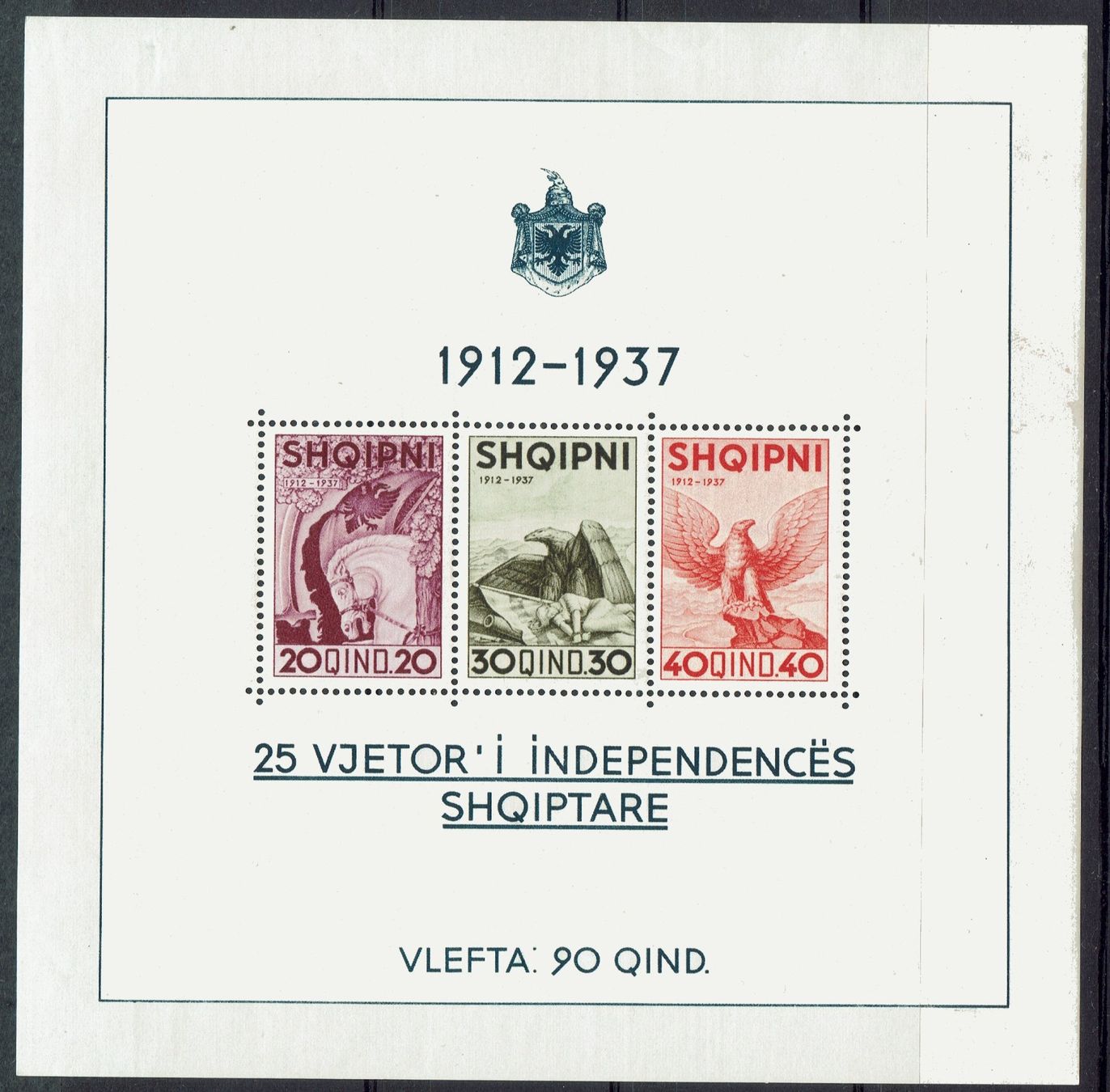 Tutti i francobolli: Albanien 1937, Block postfrisch **, ein minimer Haftpunkt – Nuovo (secondo la descrizione) da Kriens venduto da goofy46