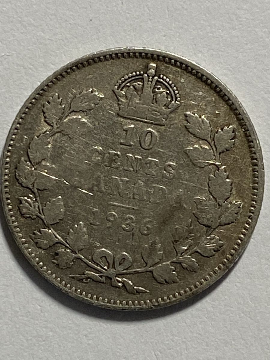 Toutes les monnaies: Canada - 10 cents - 1936 - Georges V - AG  – D'occasion à Payerne par Mike1682
