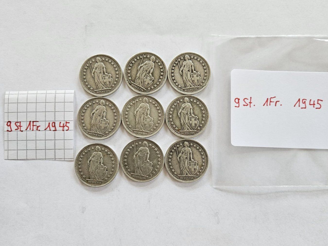 Tutti le monete: Einfränkler Set 9 Stück, 1945 – Usato da Grächen venduto da Hel7890 1
