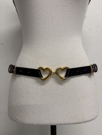Moschino Ledergürtel Gold Herzschnalle Gr. 75 Leder schwarz