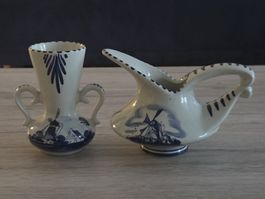 Duo Delft Blauw Holland – Vase & Kännchen mit Windmühle