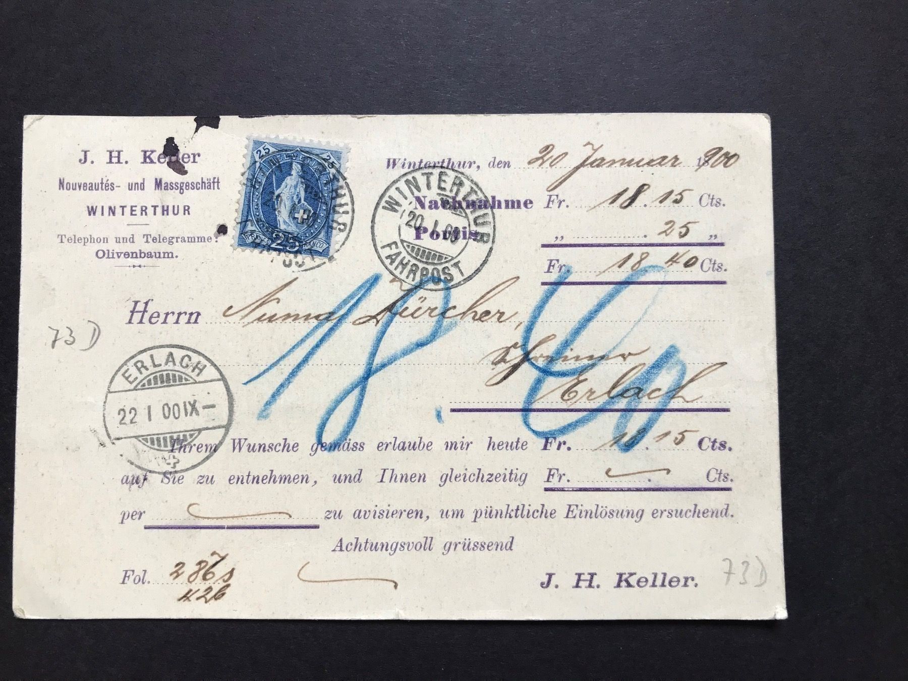 Alle Briefmarken: Karte von J. H. Keller mit 73D – Gebraucht aus stäfa von brandy66