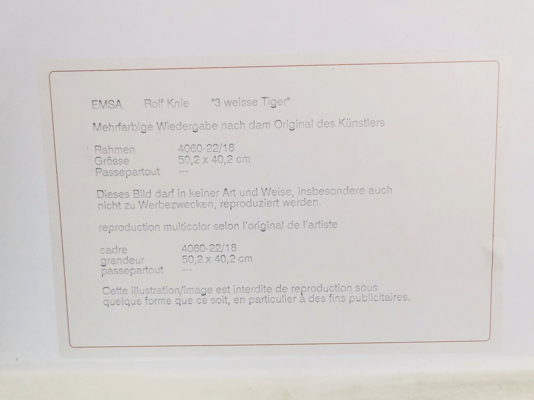 Foto & Immagini: ROLF KNIE - "3 weisse Tiger" Kunstdruck – Usato da Schaffhausen venduto da Restwert_SH 3