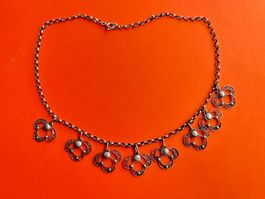 TrahctenschmuckVintage Silberkette mit Blumen Anhänger!