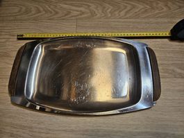 Plateau de service vintage inox et bois