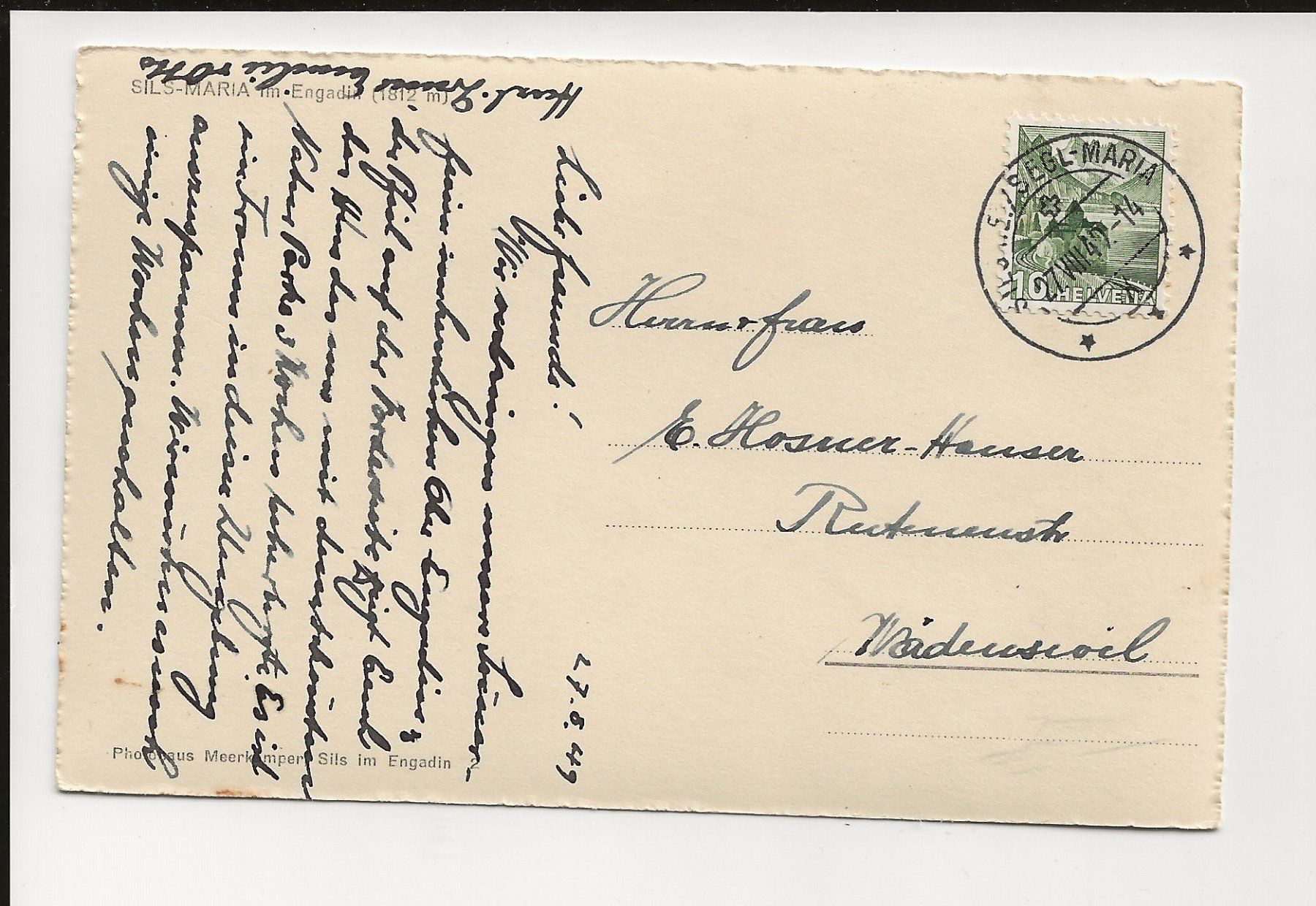 Cartoline postali: AK 1949 Sils-Maria , Engadin – Usato da Greifensee venduto da 315WDO 1