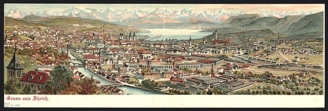 Ansichtskarten: Klapp-Lithographie Zürich, Panoramablic – Gebraucht aus Berlin von bartko-reher