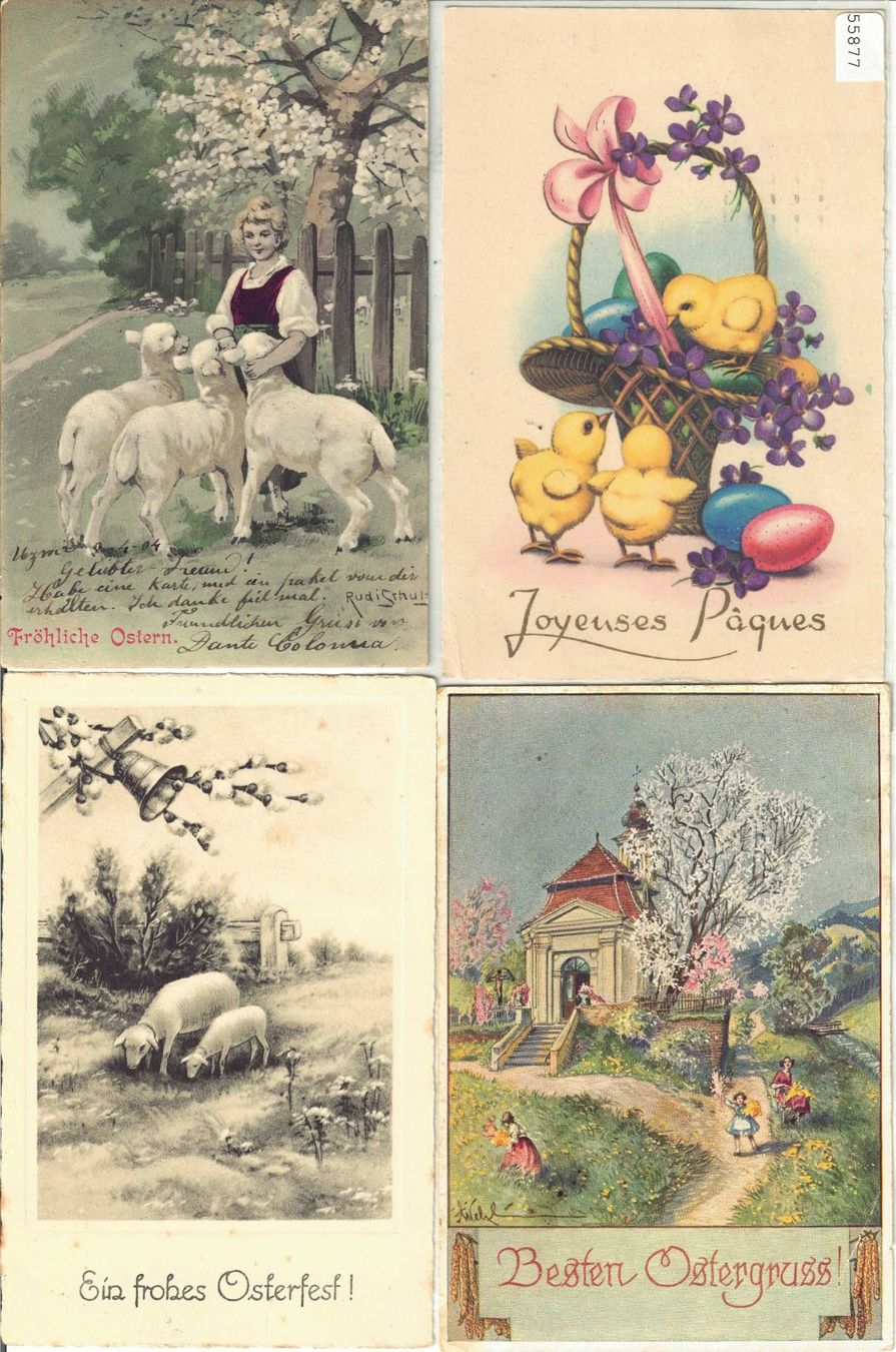 Cartoline postali: 4 AK - Frohe Ostern - Joyeuses Paques – Usato da Ettingen venduto da Kartenplanet