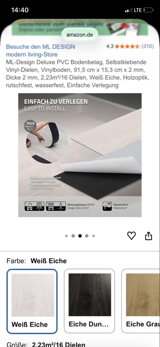 Rivestimenti per pavimenti: ML-Design PVC Bodenbelag, selbstklebend, Weiss Eiche! – Nuovo e nell'imballaggio originale da Widnau venduto da flottifetze 3