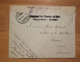 Internierung 1.WK Neuchâtel Brief Zensur