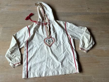 Hirthemd mit Kapuze 1975 Handstickerei Leinen Grösse 38