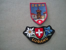 2 Badge - Aufnäher - Souvenir Schweiz - Lugano / Bern
