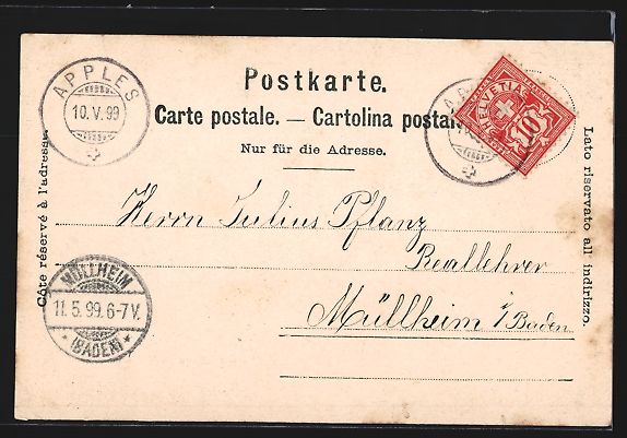 Cartoline postali: Mondschein-AK Vufflens, Le Chateau, 1899 – Usato da Berlin venduto da bartko-reher 1