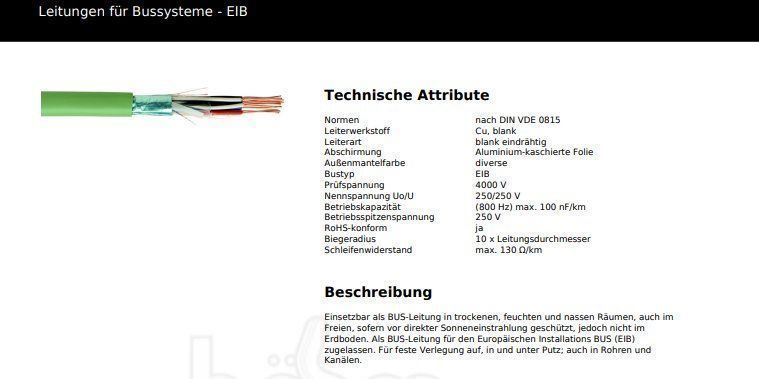 Kabel: 100m Hager Bus Kabel EIB 2x2x0.8  grün – Neu und originalverpackt aus Zwingen von boehm-kabel 1