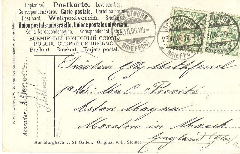 Cartoline postali: Murgbach - am Murgbach Litho + 1905 – Usato da Emmenbrücke venduto da teestube 1