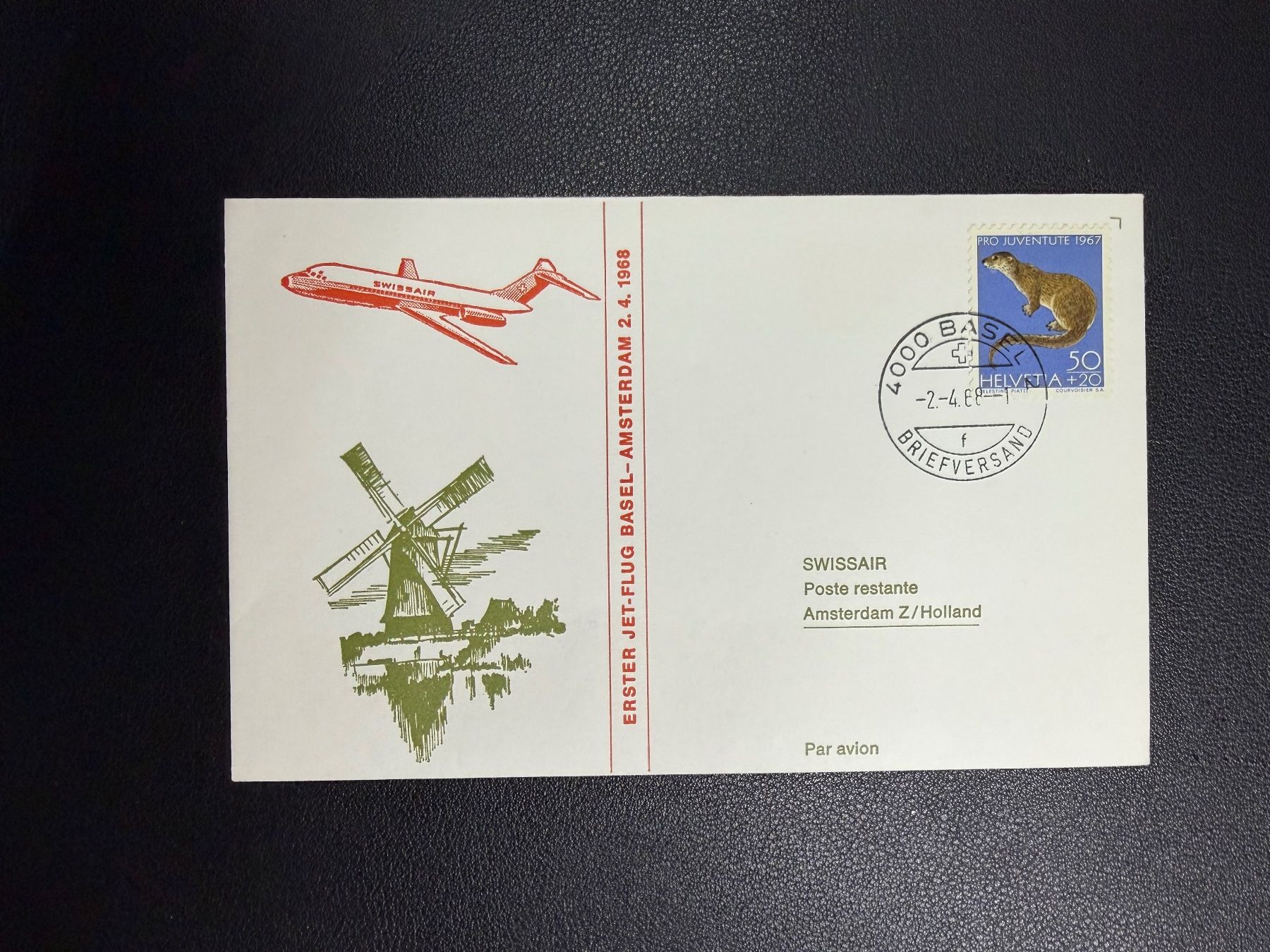 Tutti i francobolli: Swissair Erstflugbrief Basel - Amsterdam 1968 – Usato da oberrüti venduto da jeanmei