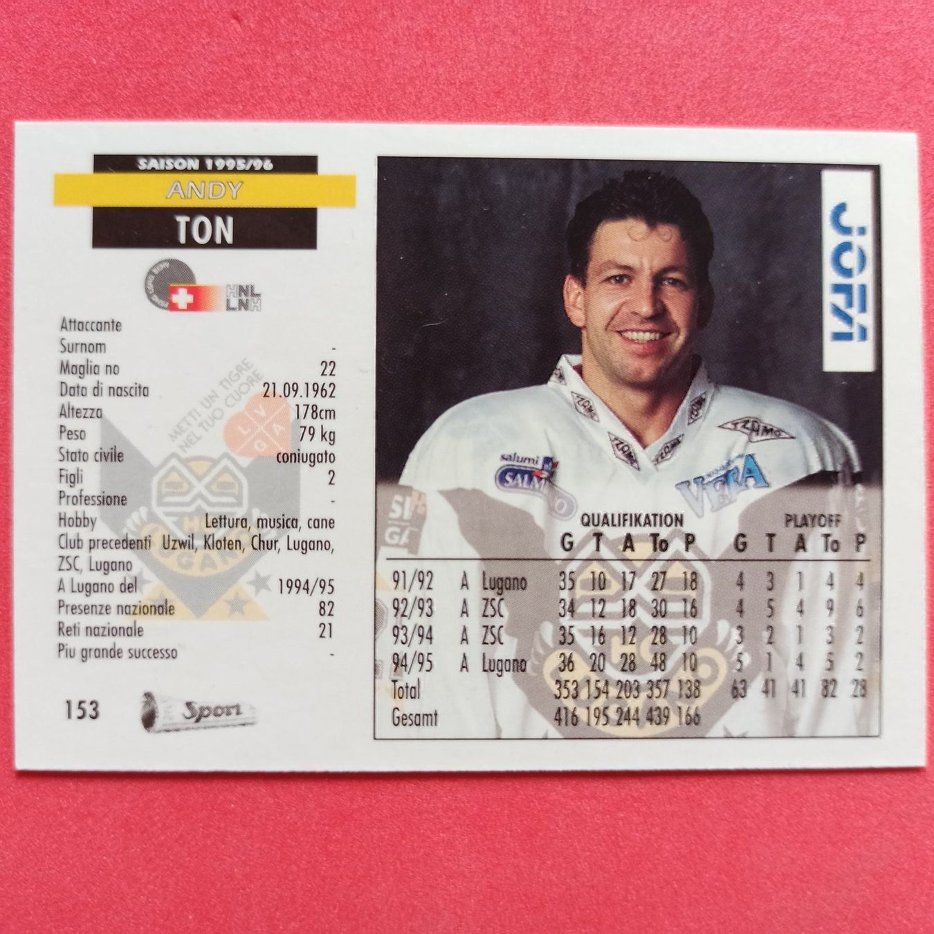 Carte collezionabili: Andy Ton - HC LUGANO CARD - 1995/96 – Usato da Dübendorf venduto da kb86_MOVIE 1
