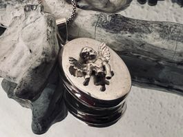 Medaillon Amulett oval mit Engel in Sterling Silver 925