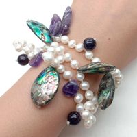 Tolle Muschel Perlen Amethyst Armband 20.5 cm Bracelet Perle