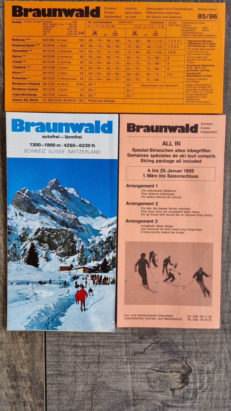 Dokumente: Braunwald Prospekt Winter 85/86 – Gebraucht aus Bözberg von heinz-d