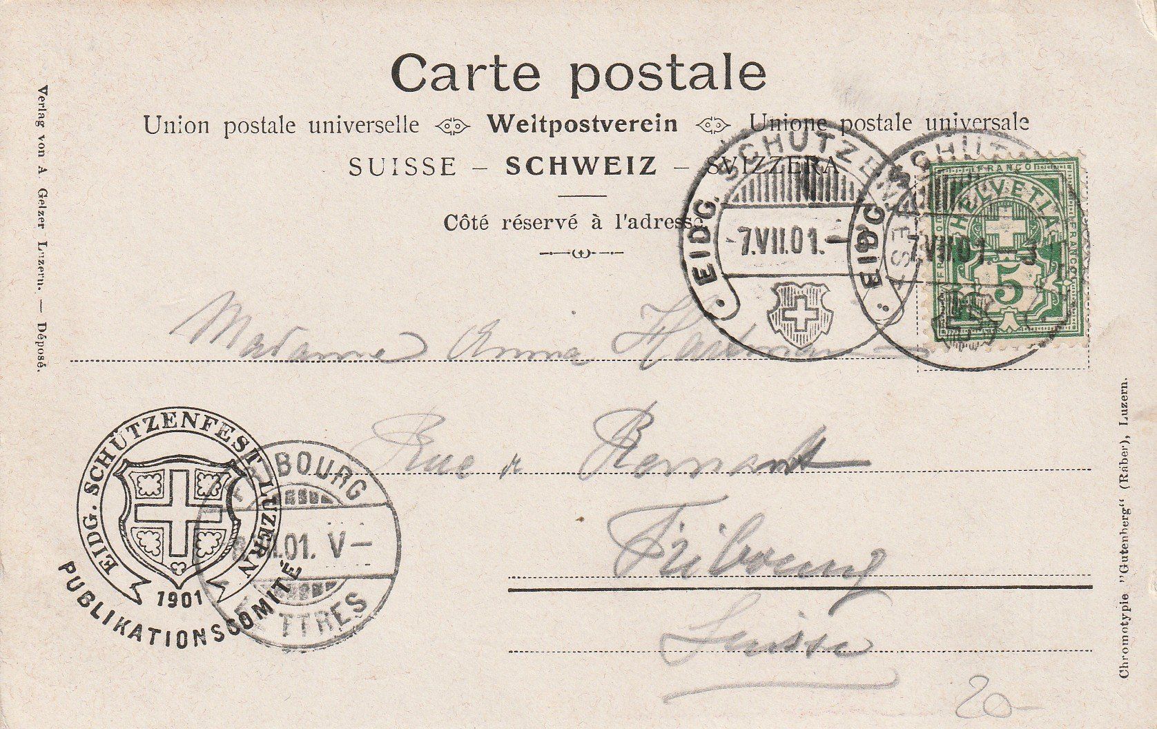 Cartoline postali: Eidg. Schützenfest Luzern 1901 – Usato da Crémines venduto da clifden92 1