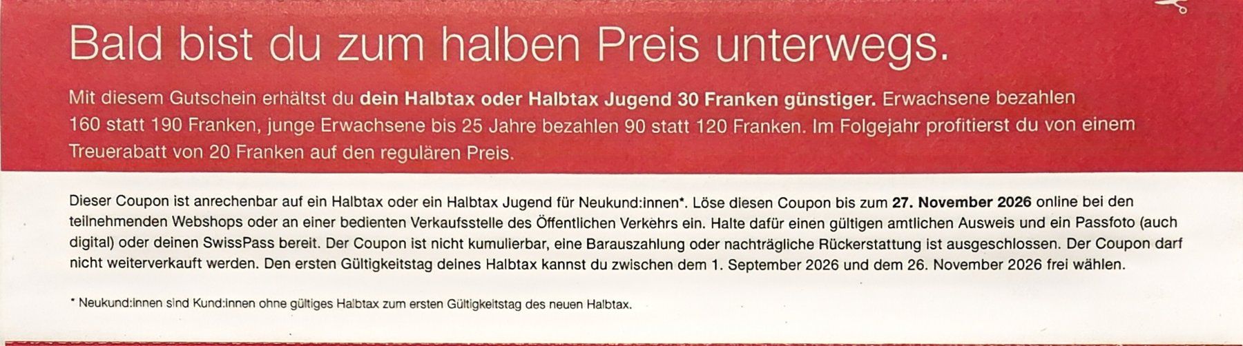 SBB/CFF/FFS Buoni: SBB CHF 30.- Coupon Code für ein Halbtax – Nuovo e nell'imballaggio originale da Kriens venduto da Jul_8D 1