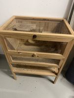 Holzkäfig mit Glasfront und Gitteroberteil für Kleintiere