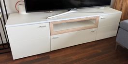 TV-Lowboard Hochglanz weiss / Eiche Sanremo Dekor