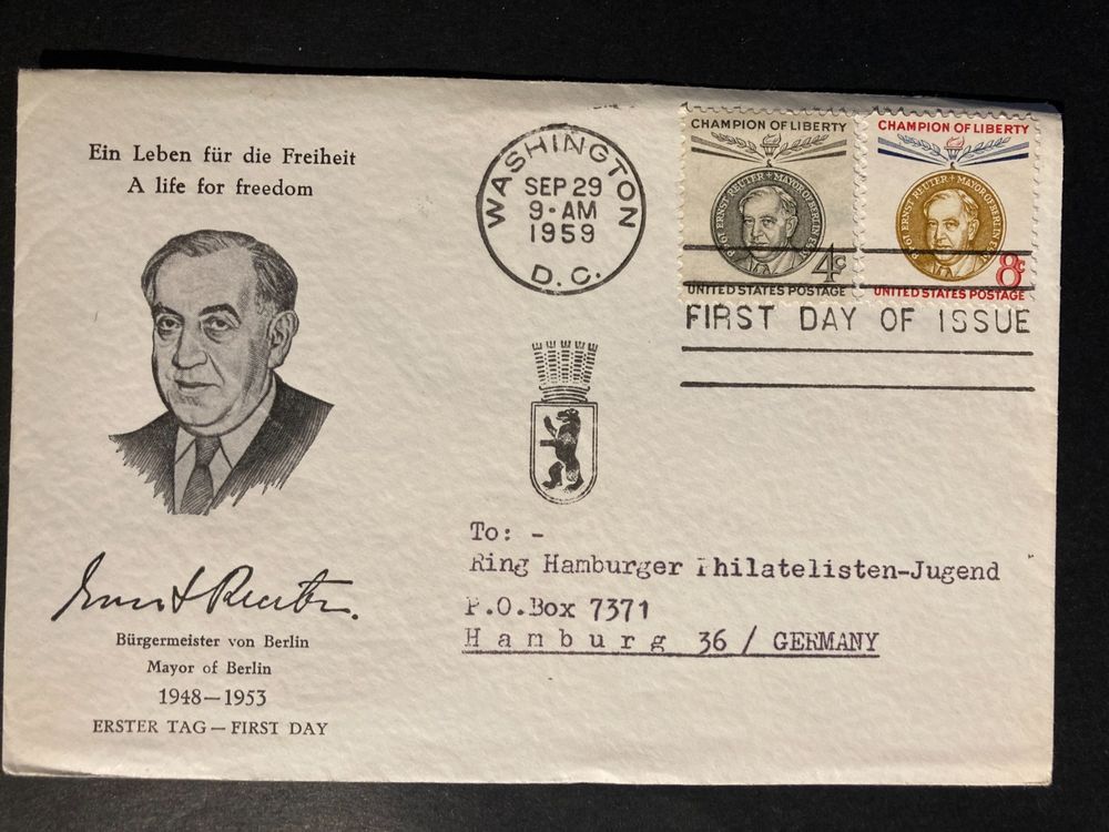 USA Briefmarken-Set 1959 – Freiheitskämpfer Ernst Reuter ** Postfrisch MNH – Prophila Collection