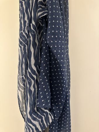 Navy blue scarf with zebra & polka dot print - lightweight &