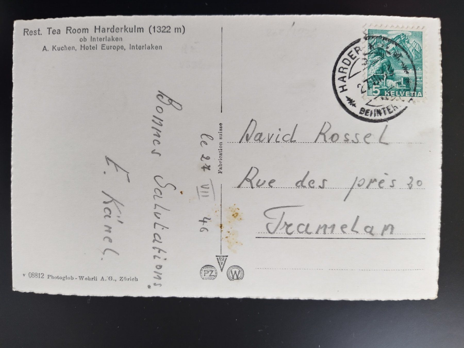 Cartoline postali: Münzfernrohr, Harderkulm Interlaken, dat. 1946 – Usato da Ohmstal venduto da Lebensfreude05 1