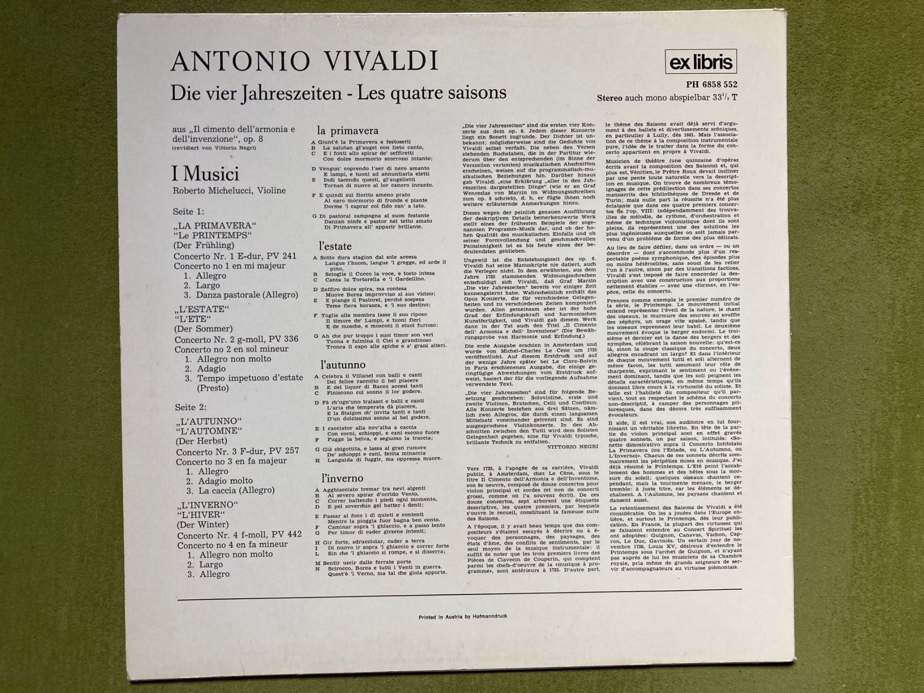 Dischi in vinile: Le Quattro Stagioni, Antonio Vivaldi – Usato da Chur venduto da adamante 1