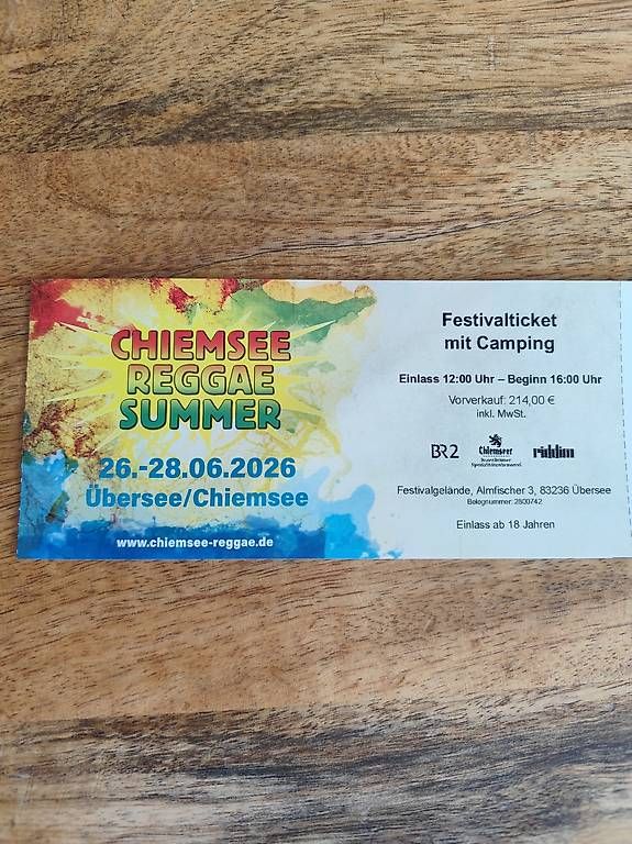 Biglietti: 1 X Chiemsee Reggae Summer Wochenendticket mit Camping – Nuovo (secondo la descrizione) da Andwil SG venduto da hen_hkw7