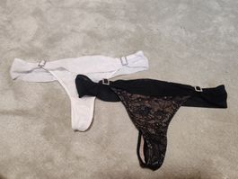 2 Damen Tangas mit Strass schwarz und weiss neu gr. M