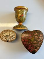 Vintage handgefertigte Pappmaché-Kästchen, Vogelmotiv,