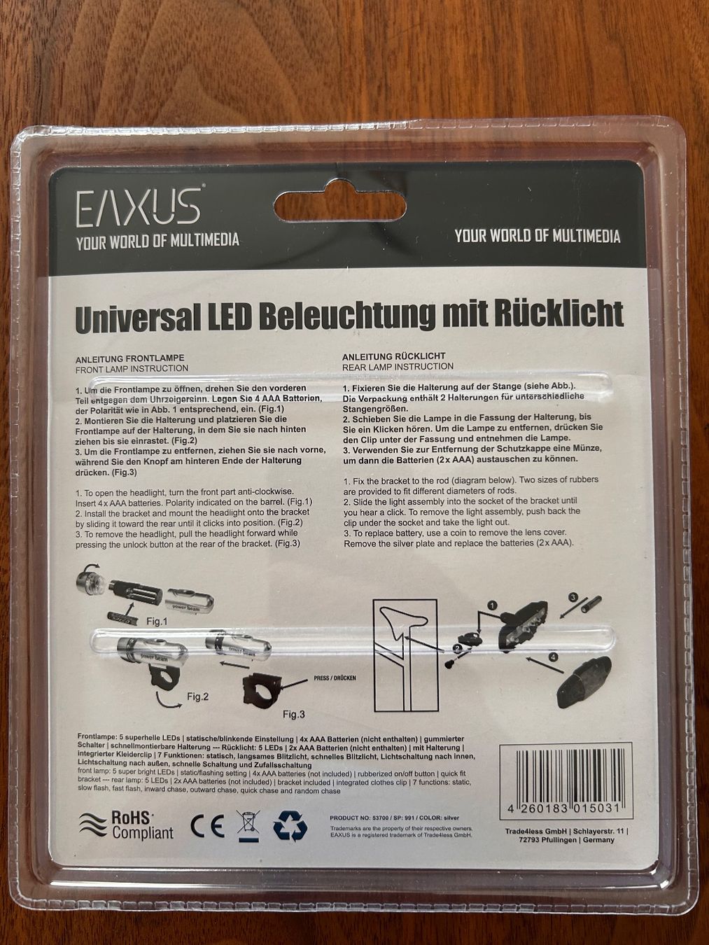 Pièces détachées: Fahrrad Licht EAXUS NEU – Neuf avec emballage d'origine à Wettingen par Luxine 1