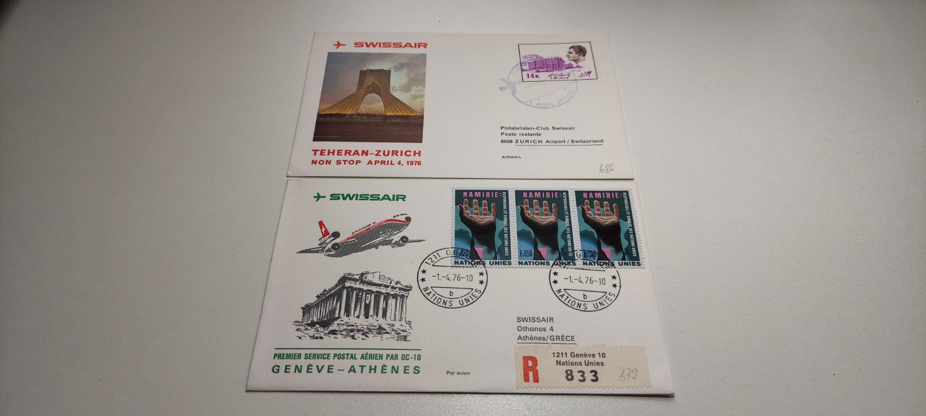 Tutti i francobolli: 2x Ersttagsbrief Swissair – Usato da Baar venduto da Maxlee75