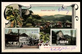 AK Krauchthal, Gasthof zum Löwen, Kirche und Totalansicht, B