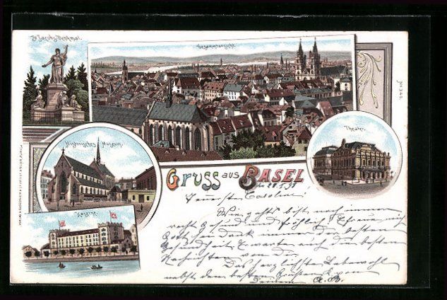 Cartoline postali: Litho Basel, St. Jacobs Denkmal, Gesamta – Usato da Berlin venduto da bartko-reher