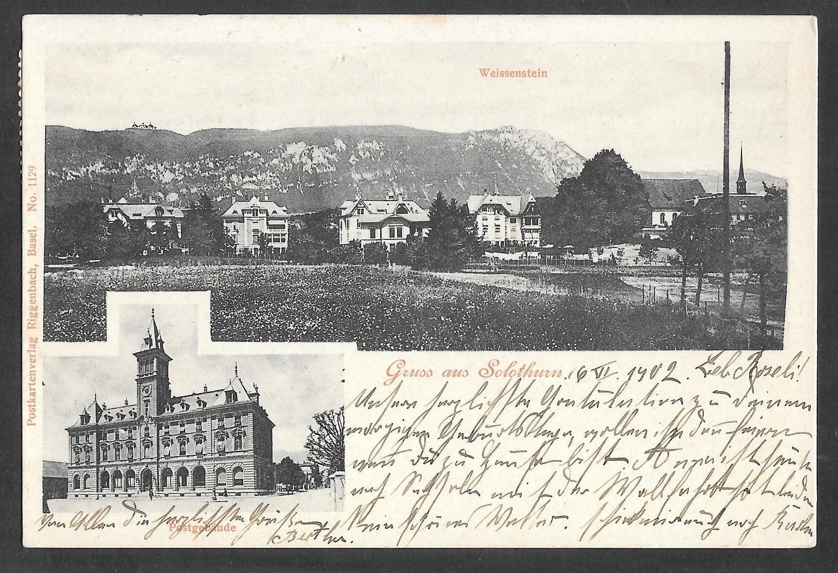 Cartoline postali: Solothurn Postgebäude und Quartier mit Weissenstein – Usato da Olten venduto da clotaldi