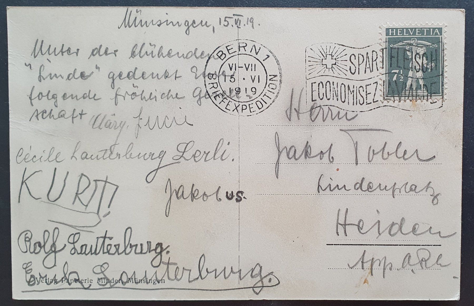 Cartoline postali: Münsingen 1919 - Löwen – Usato da Kreuzlingen venduto da Rschweiz1 1