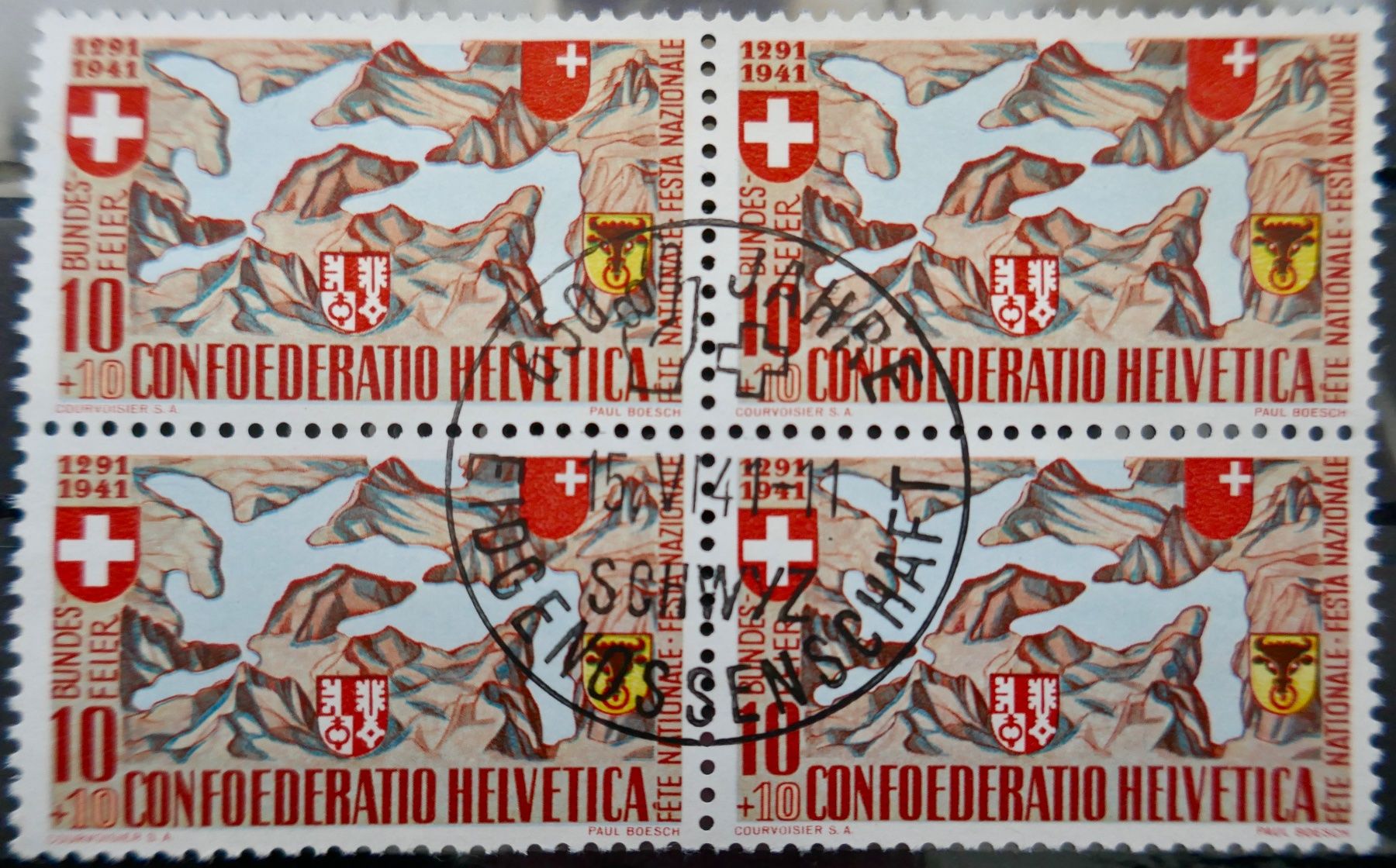 Alle Briefmarken: PP 1941 Viererblock ET-Satzmarken B13-B14 – Gebraucht aus Möhlin von PHILABARTIS 1