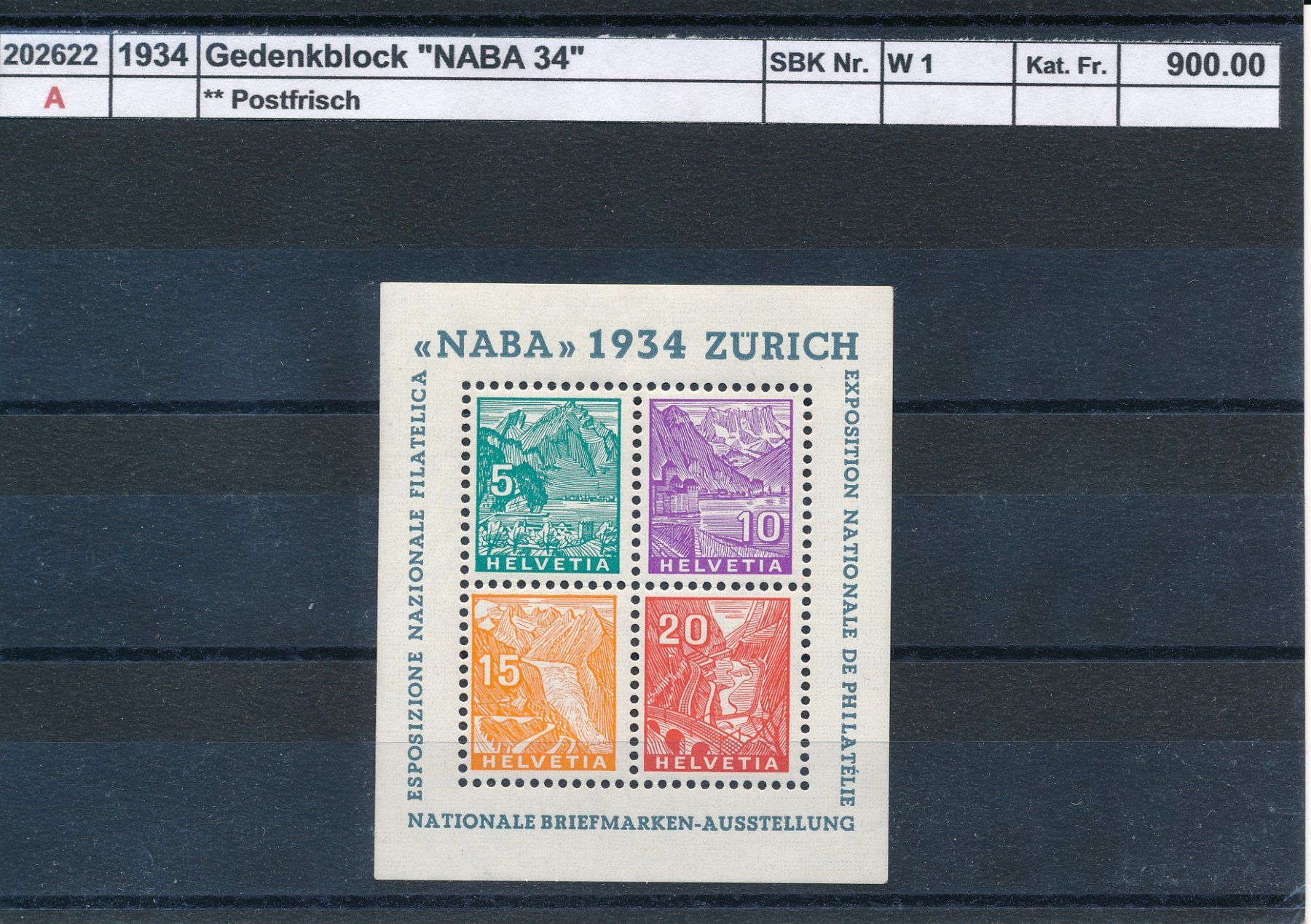 Tutti i francobolli: 1934 Gedenkblock "NABA 34", ** postfrisch – Nuovo (secondo la descrizione) da Winterthur venduto da Zupogeru