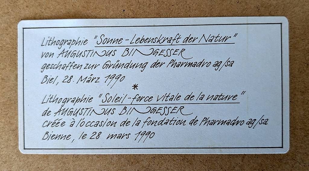 Grafiken & Lithographien: Originallithographie "Sonne - Lebenskraft der Natur". – Gebraucht aus Langnau am Albis von theeschners 3