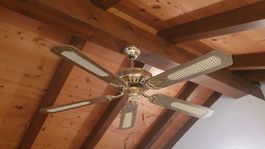 Ventilateur de plafond vintage doré, 5 pales parfait état