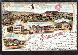 Lithographie: Gruss aus Schwellbrun AR , gel. 1912