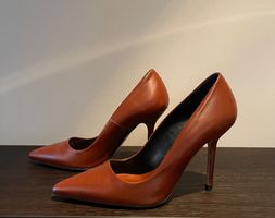 Stylisch Modisch Leder Pumps Trendfarbe Cognac-Braun